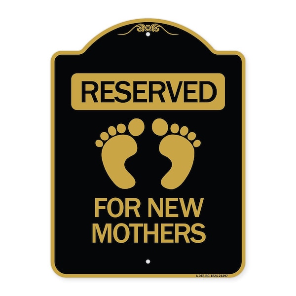 Blue Reserved Parking for New Mothers, Black & Gold Aluminum Sign, 18" x 24", BG-1824-24297